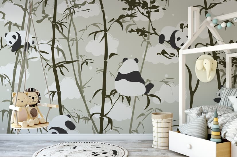 Niedliche Panda mit Bambusbaum Fototapete