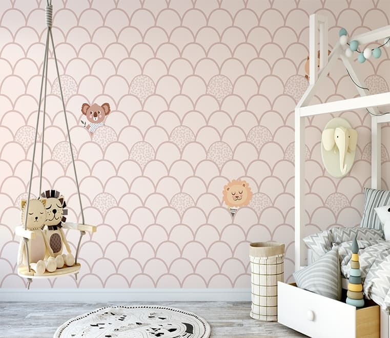 Kids Fish Scale Pattern and Cute Animals Wallpaper Mural