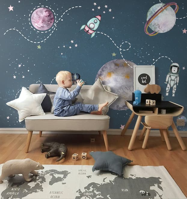 Papier peint espace brillant ours astronaute aquarelle enfants