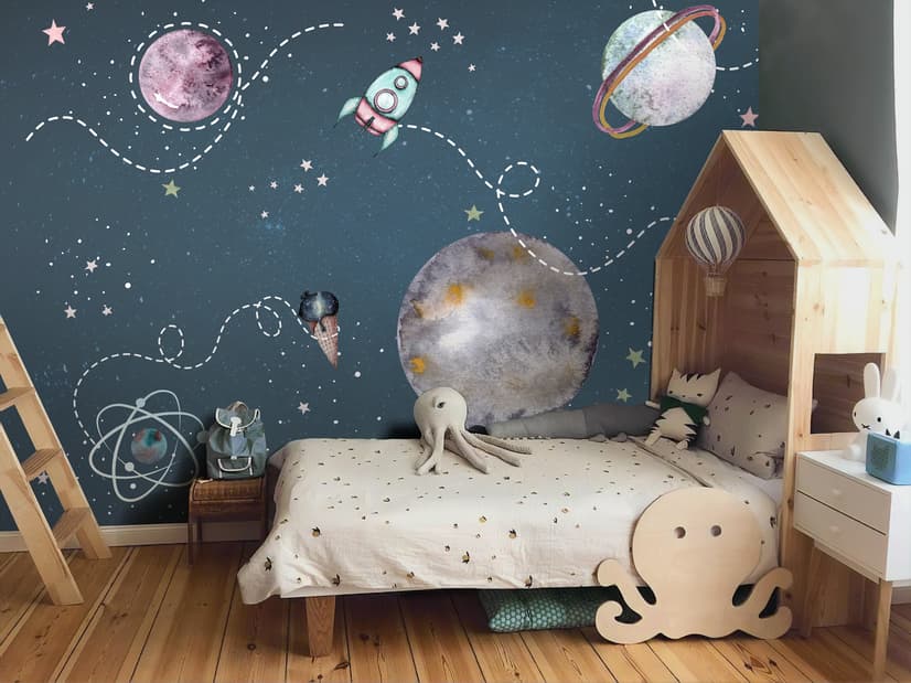 Papier peint espace brillant ours astronaute aquarelle enfants
