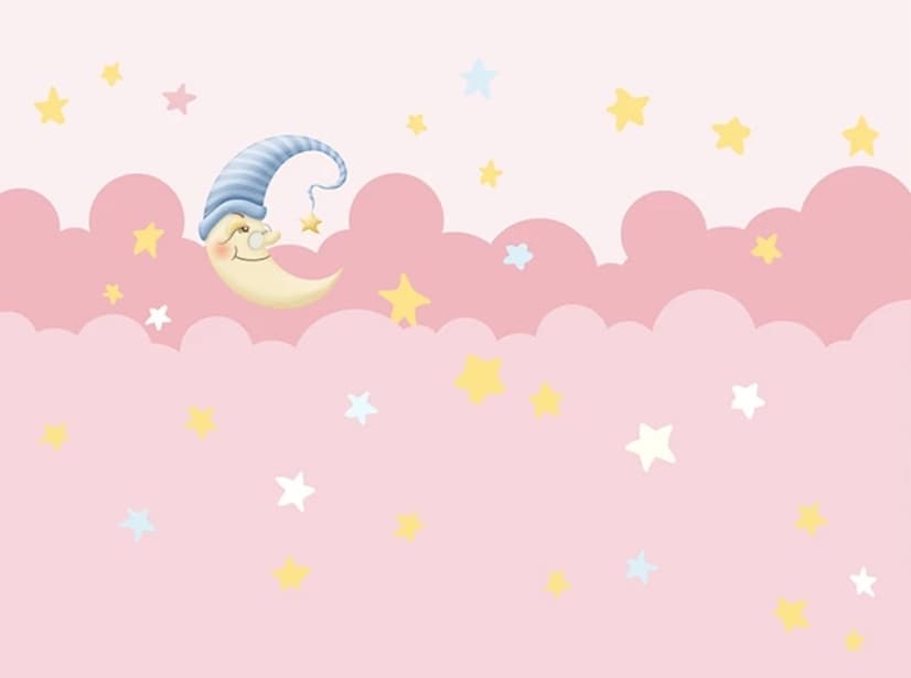 Kids Girls Pink Night with Sleeping Moon Wallpaper Mural