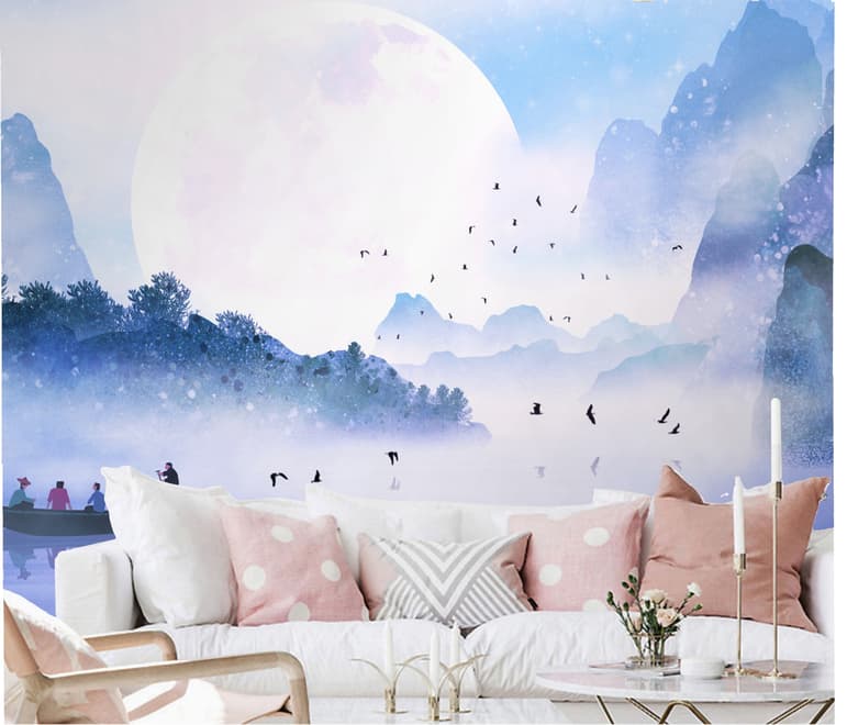 Kids Lakescape with Little Canoe Wallpaper Mural