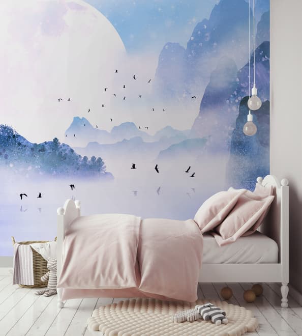 Kids Lakescape with Little Canoe Wallpaper Mural