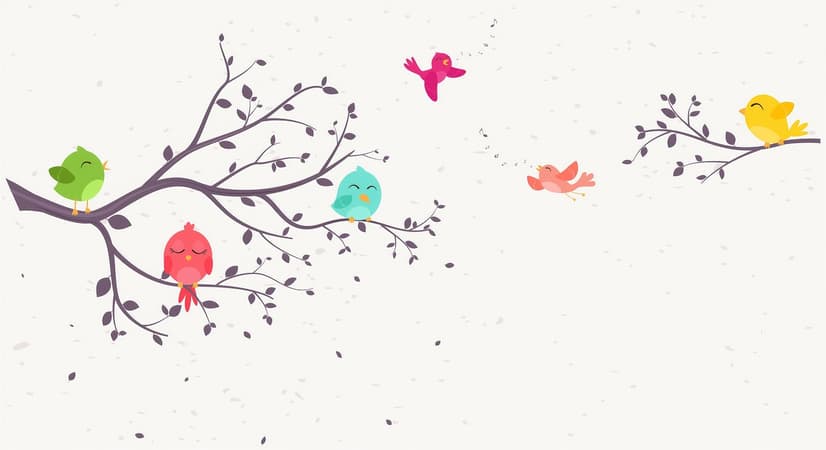Kids Cartoon Tree with Colorful Singing Birds Wallpaper Mural