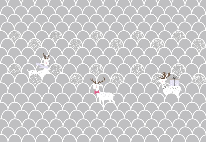 Kids Gray Fishscale Pattern and White Deer Wallpaper Mural