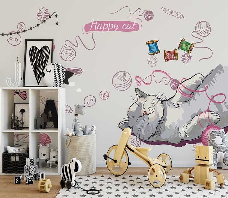 Kids Happy Cat Wallpaper Mural