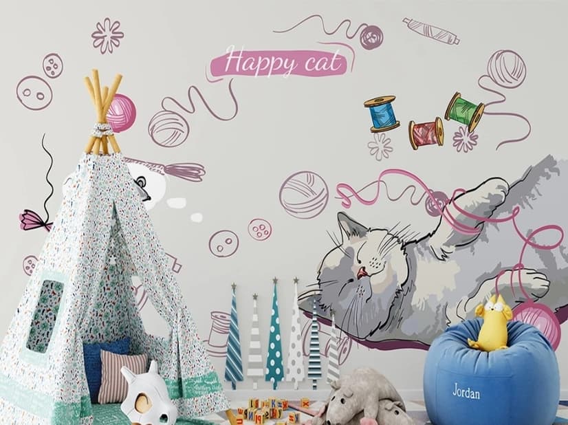 Kids Happy Cat Wallpaper Mural
