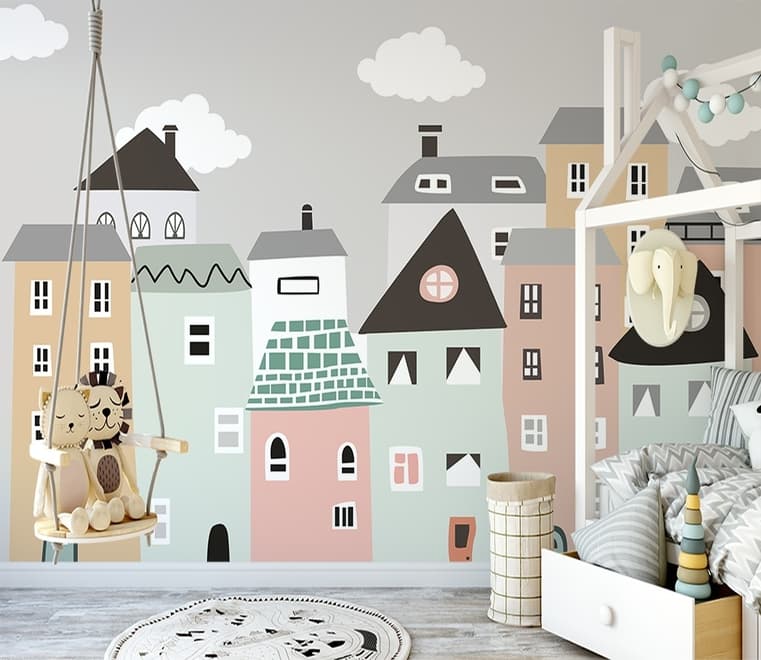 Papier peint panoramique de la petite maison scandinave des enfants