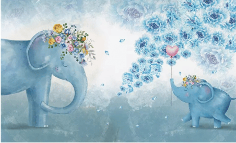 Cartoon Blue Elephant Wallpaper Mural