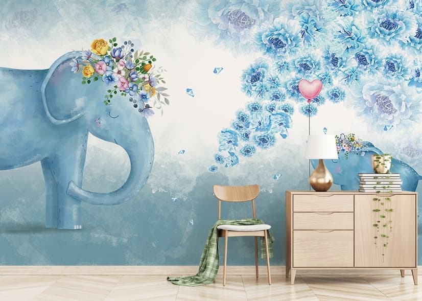 Cartoon Blaue Elefant Fototapete