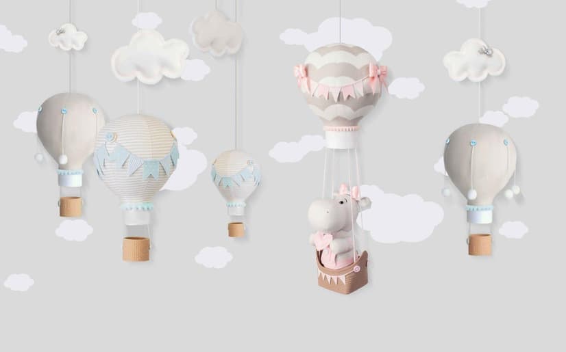 Little Hot Air Balloons with Clouds Wallpaper Mural
