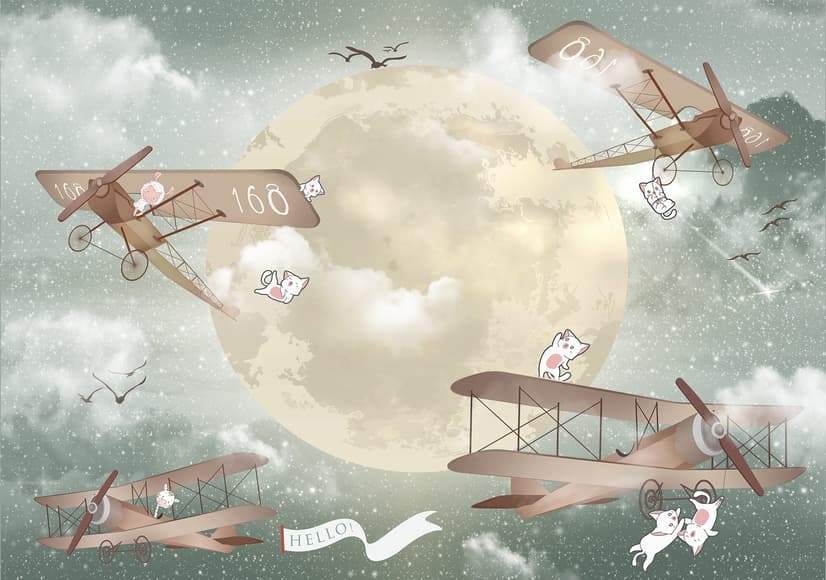 Kids Moon with Aircraft Wallpaper Mural