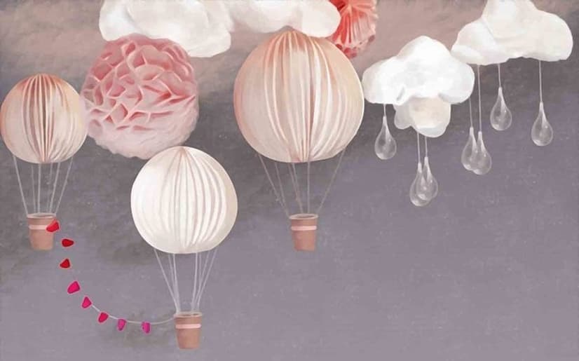 Kids Paper Lantern Hot Air Balloon Wallpaper Mural