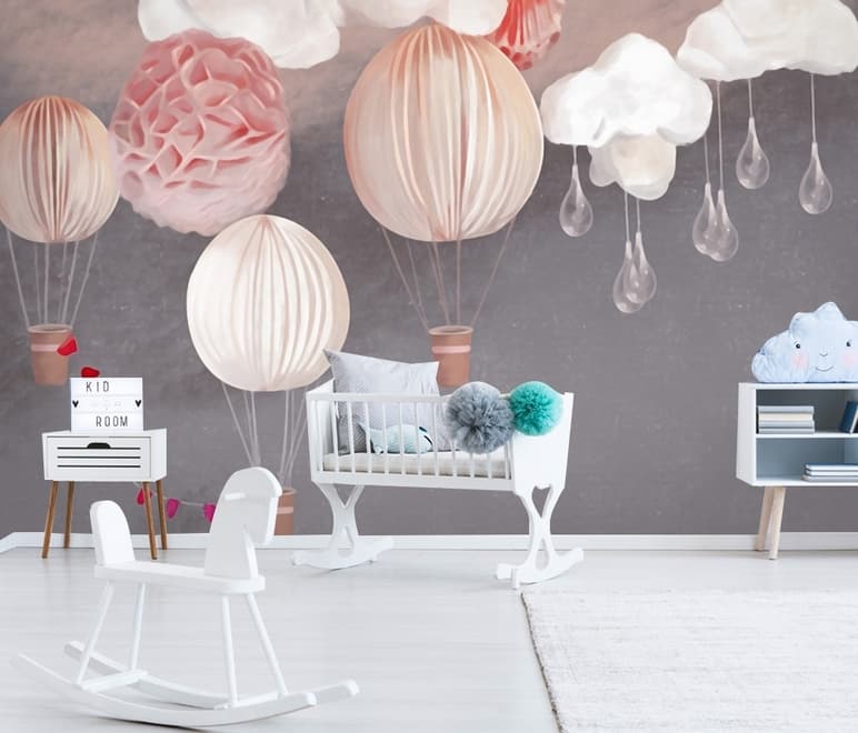 Kids Paper Lantern Hot Air Balloon Wallpaper Mural