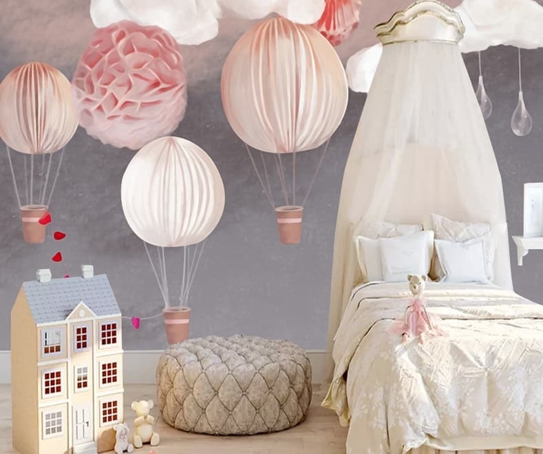 Kids Paper Lantern Hot Air Balloon Wallpaper Mural