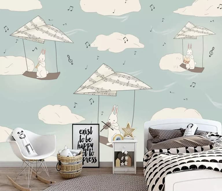 Kids Paper Plane and Animal Wallpaper Mural