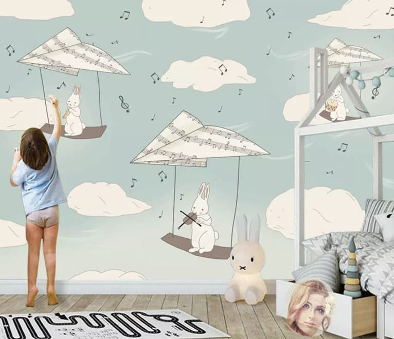 Kids Paper Plane and Animal Wallpaper Mural