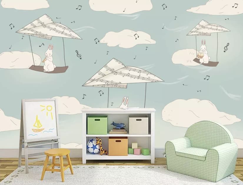 Kids Paper Plane and Animal Wallpaper Mural