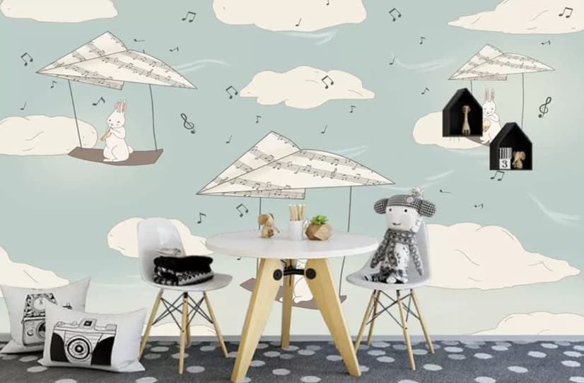 Kids Paper Plane and Animal Wallpaper Mural