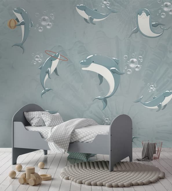 Playing Dolphin Nursery Wallpaper Mural