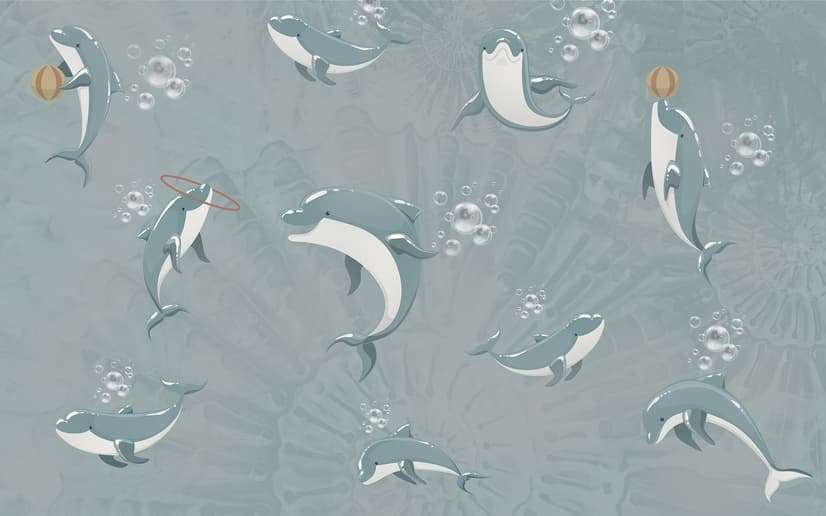 Playing Dolphin Nursery Wallpaper Mural