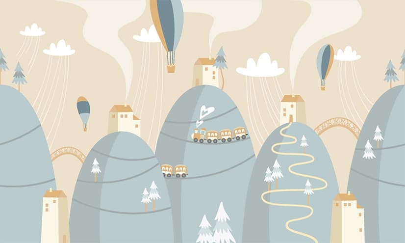 Soft Hot Air Balloon with Little Home Wallpaper Mural