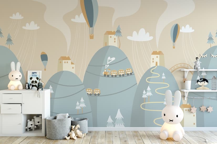 Soft Hot Air Balloon with Little Home Wallpaper Mural