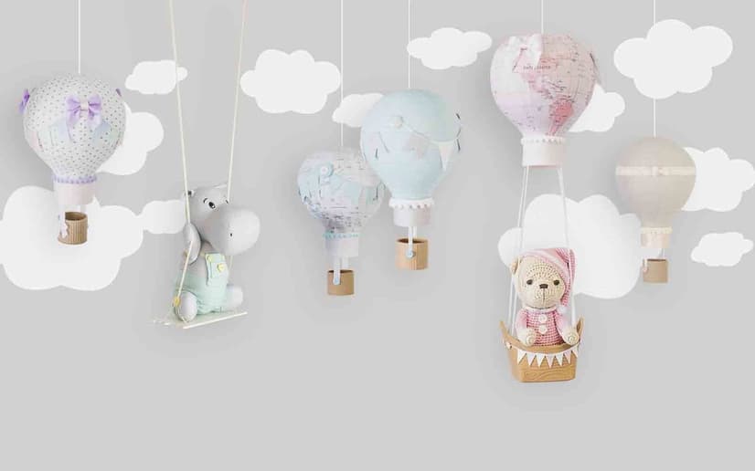 Teddy Bear Clouds and Balloons Wallpaper Mural