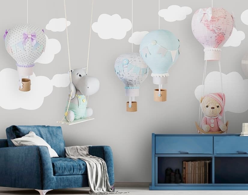 Teddy Bear Clouds and Balloons Wallpaper Mural