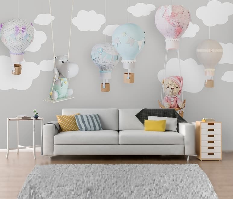 Teddy Bear Clouds and Balloons Wallpaper Mural