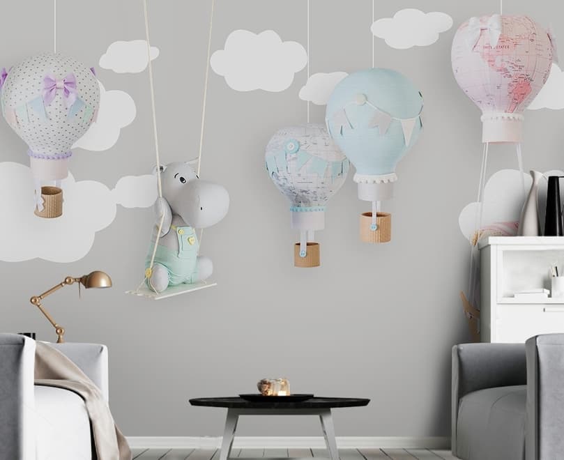Teddy Bear Clouds and Balloons Wallpaper Mural