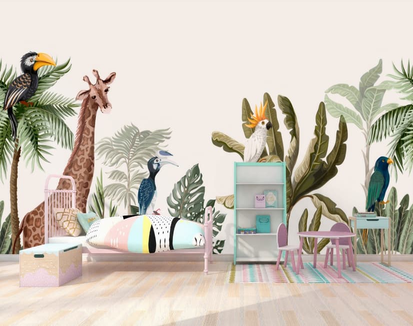 Aquarell Dschungel und Safari Tiere Fototapete