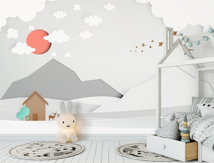 Kids White Gray Mountain Landscape Wallpaper Mural
