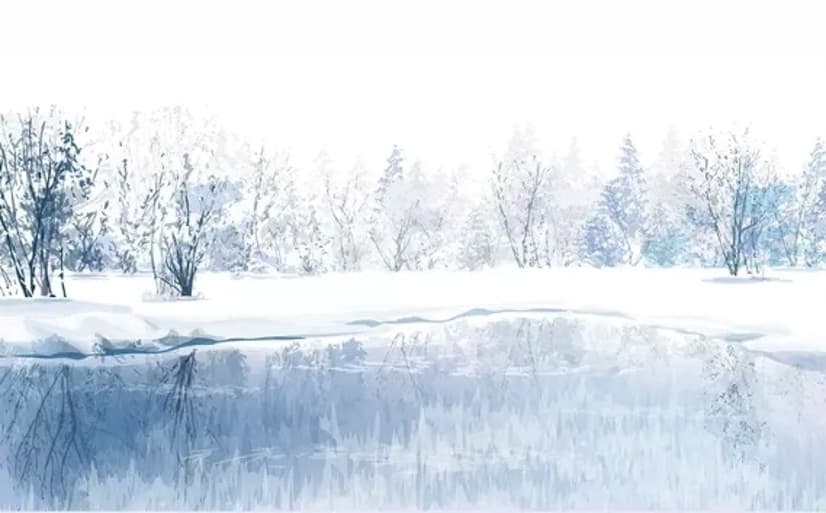 Aquarell Winterlandschaft und See Fototapete