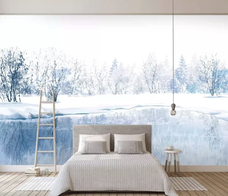 Aquarell Winterlandschaft und See Fototapete