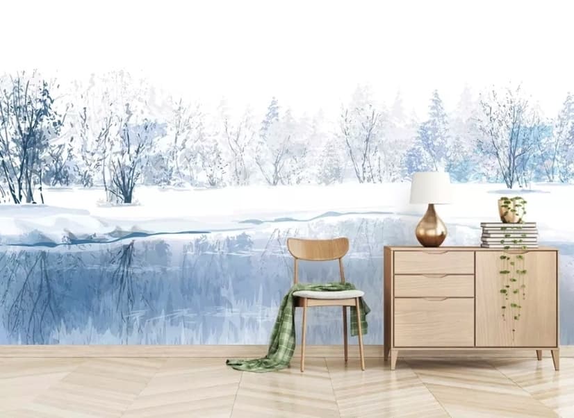 Aquarell Winterlandschaft und See Fototapete