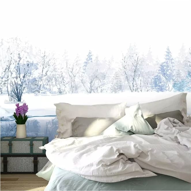 Aquarell Winterlandschaft und See Fototapete