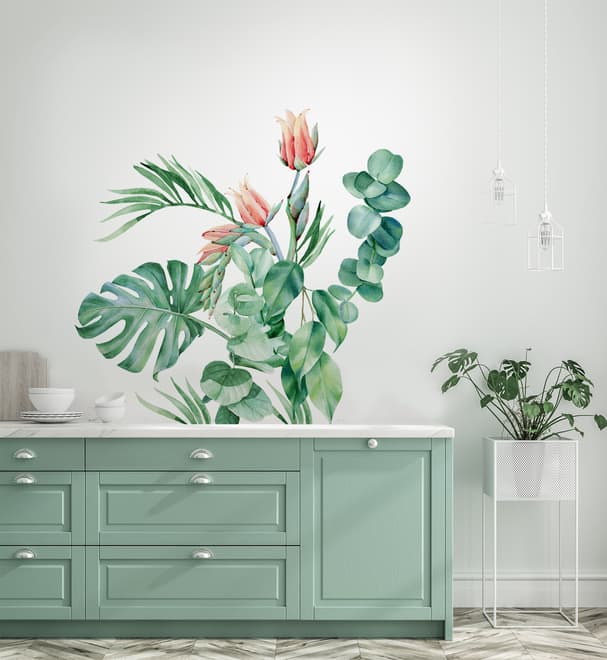 Feuille tropicale avec eucalyptus Stickers muraux Sticker