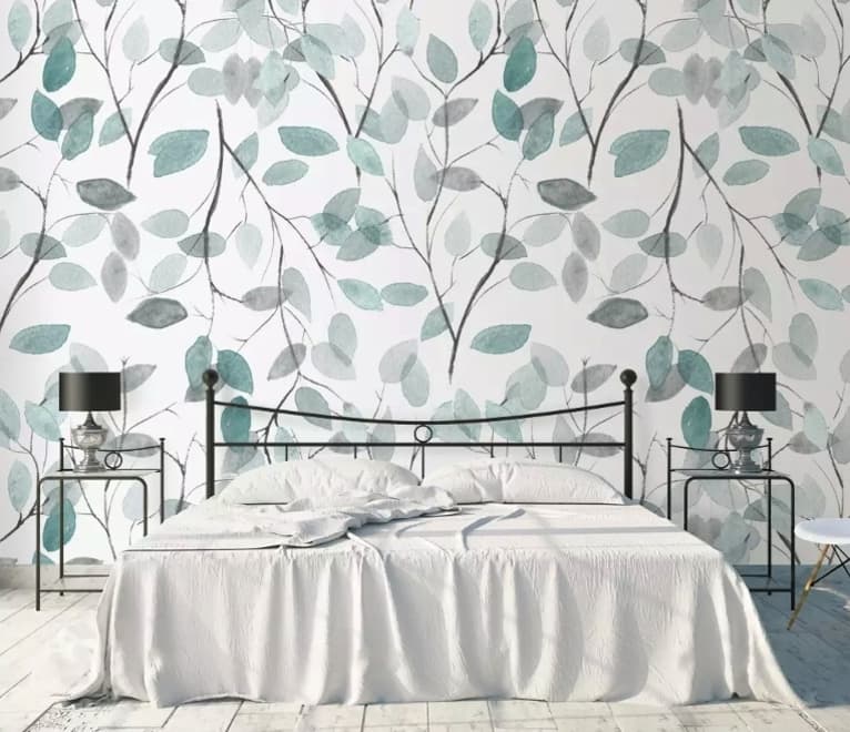 Blue Leaf Pattern Wallpaper Mural