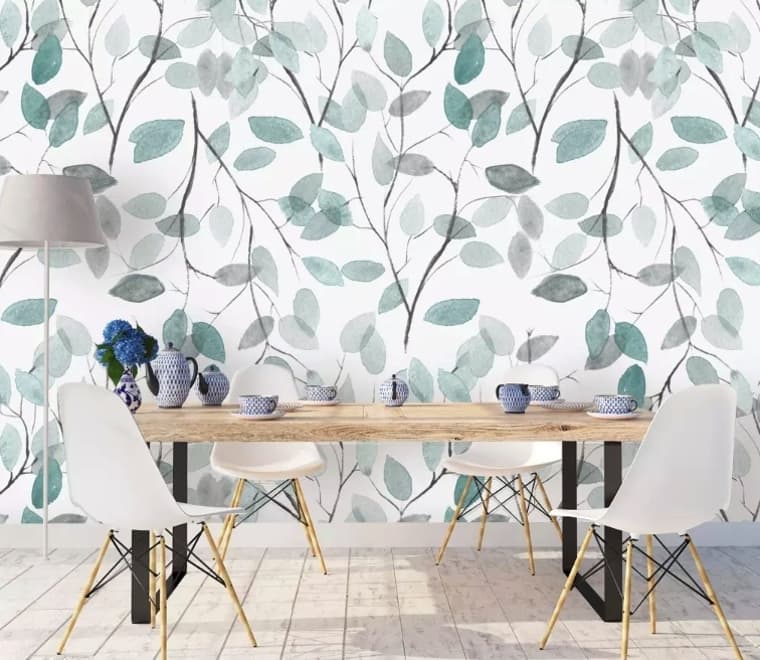 Blue Leaf Pattern Wallpaper Mural