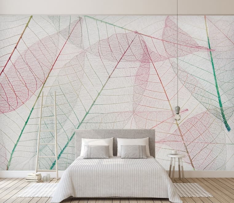 Pink Leaf Veins Wallpaper Mural