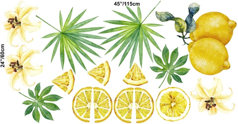 Yellow Lemon with Lily Florals Wall Decal Sticker