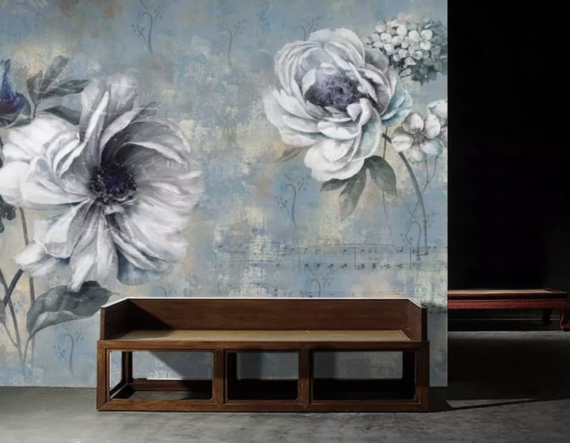 Light Floral with Music Notes Wallpaper Mural