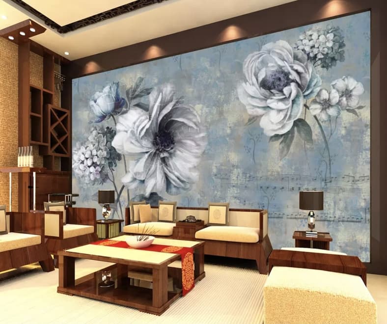 Light Floral with Music Notes Wallpaper Mural