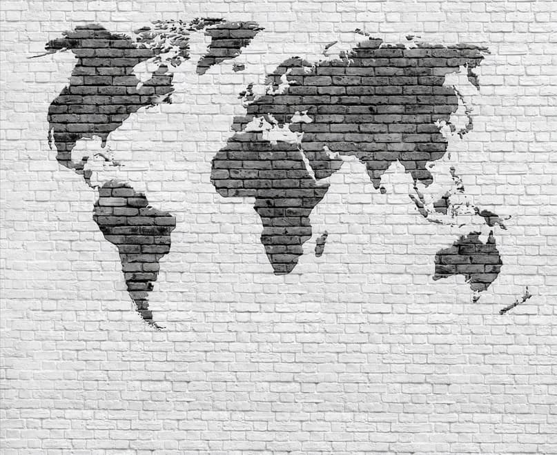 Black White Brick World Maps Wallpaper Mural