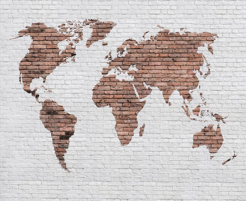 White Brown Brick World Maps Wallpaper Mural