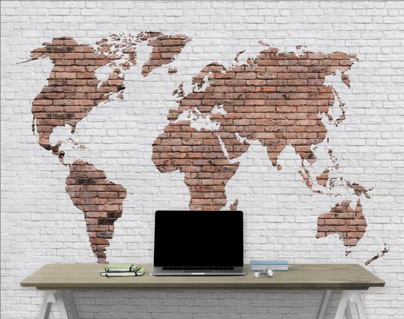 White Brown Brick World Maps Wallpaper Mural