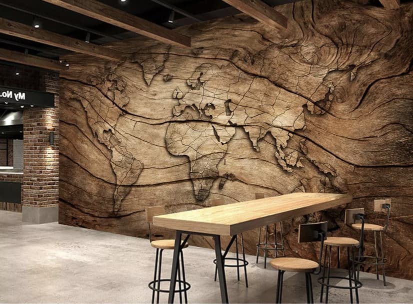 Vintage Wood World Map Wallpaper Mural