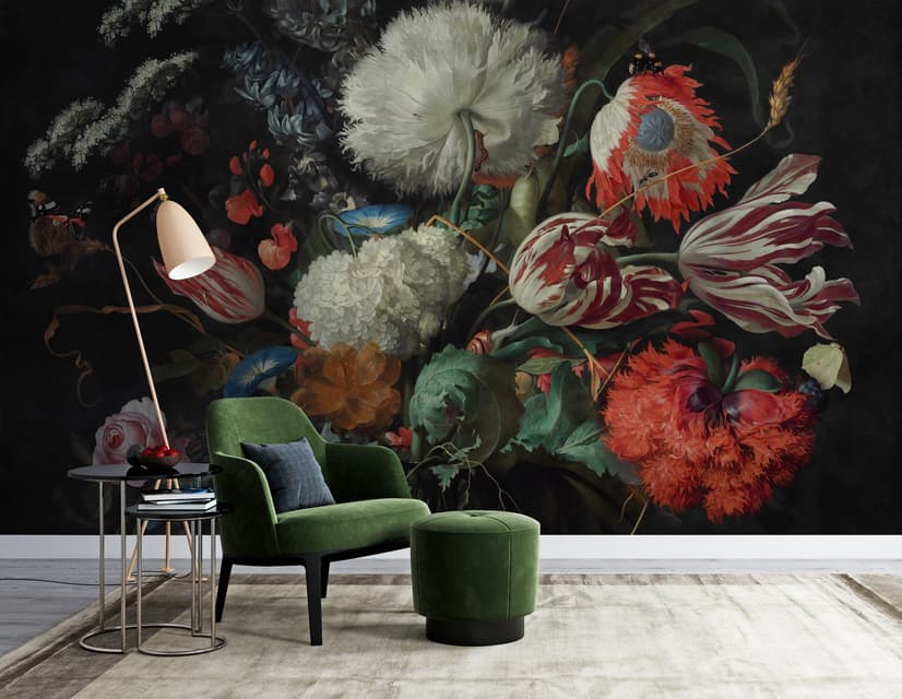 Dark Floral Dutch Bouquet with Tulips Wallpaper Mural