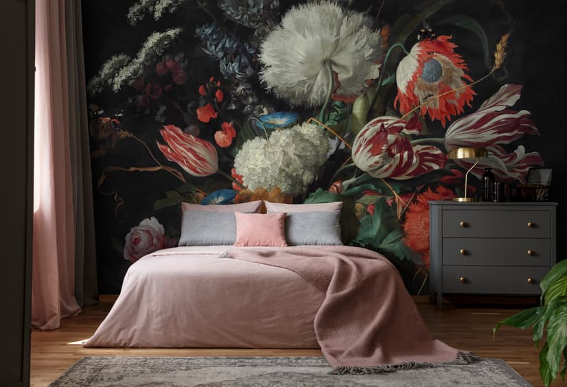 Dark Floral Dutch Bouquet with Tulips Wallpaper Mural